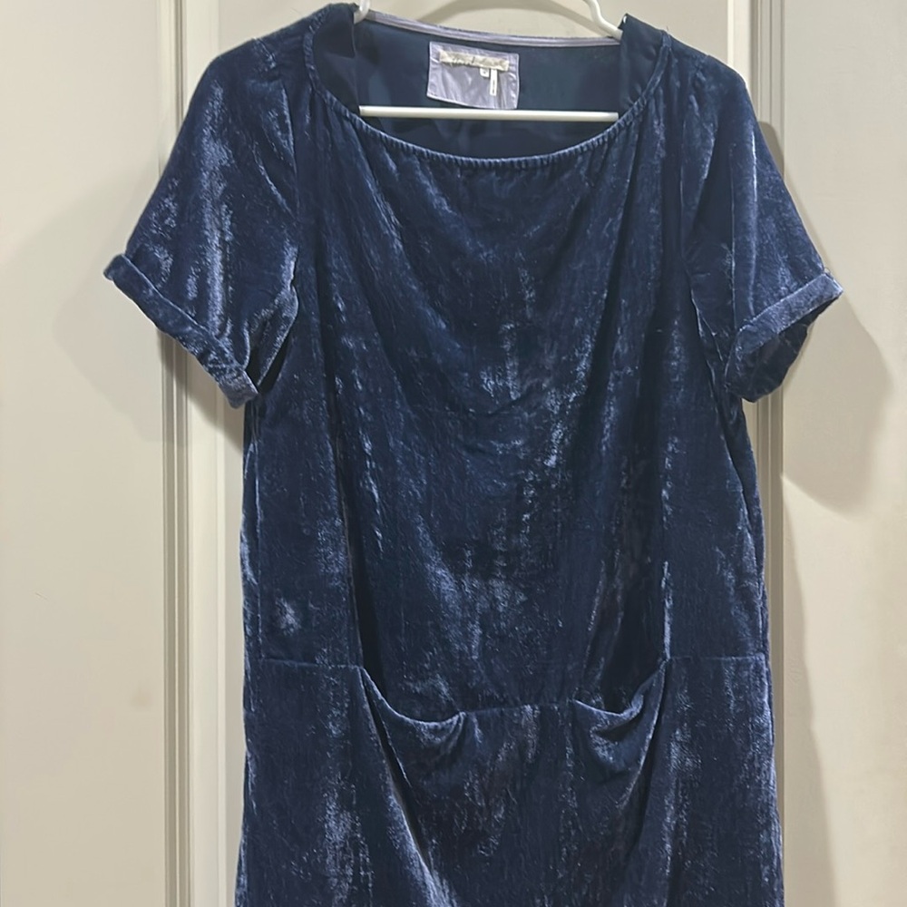 Like New!Anthropologie Floreat CrinkleCrush Velvet ShortSleeve MiniShift Dress M